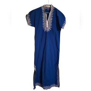 Vintage 80s | Blue White Embroidered Caftan